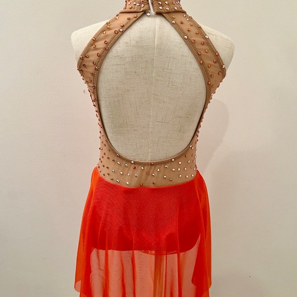 Dance Costume - Orange Leotard with mesh back skirt / Stoned - Picture 3 of 3